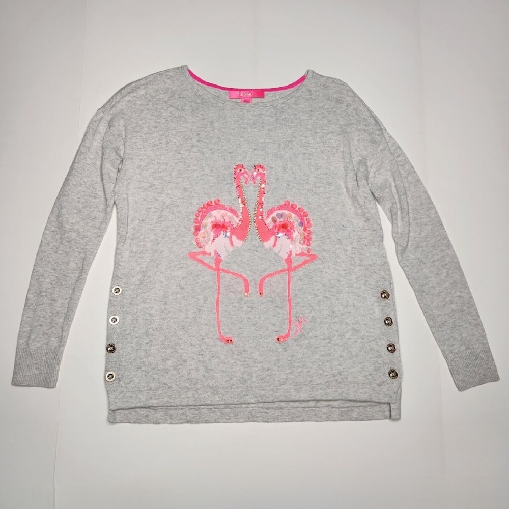 Gray Sweater with Pink Flamingo Design